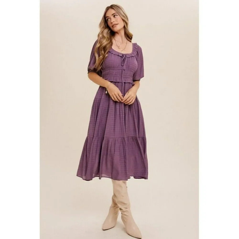 sale! Listicle Lavender Purple Ruffle Front Tie Tiered Maxi Dress Boho LD1093